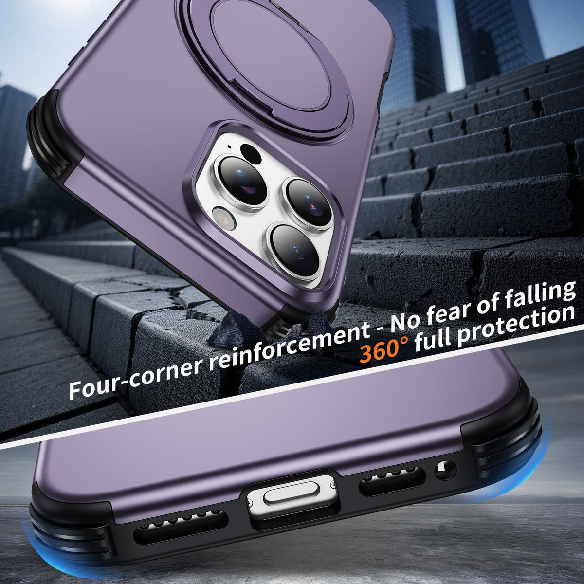 For iPhone 16 Pro Magnetic 360 Rotating Holder Phone Case - Light Purple - EDA009861207F