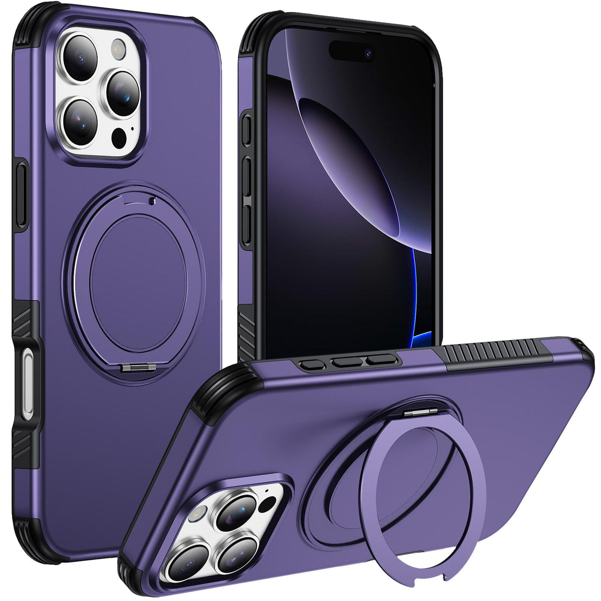 For iPhone 16 Pro Magnetic 360 Rotating Holder Phone Case - Dark Purple - EDA009861207G