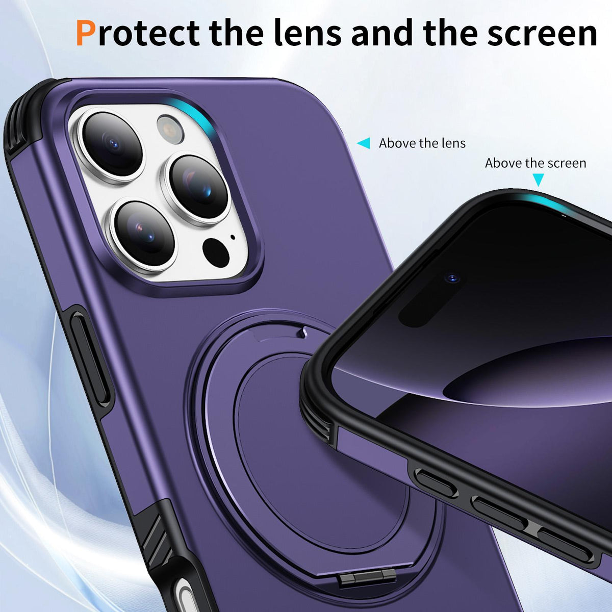 For iPhone 16 Pro Magnetic 360 Rotating Holder Phone Case - Dark Purple - EDA009861207G