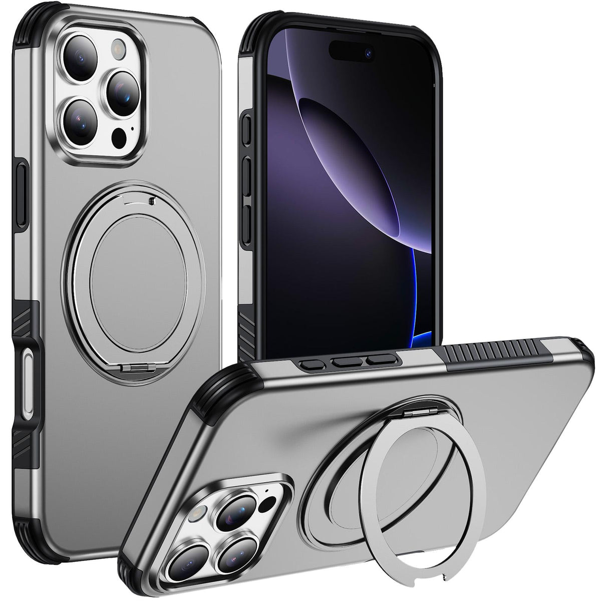 For iPhone 16 Pro Magnetic 360 Rotating Holder Phone Case - Silver - EDA009861207H