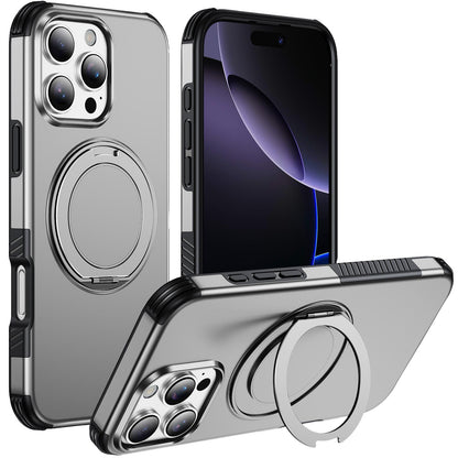For iPhone 16 Pro Magnetic 360 Rotating Holder Phone Case - Silver - EDA009861207H