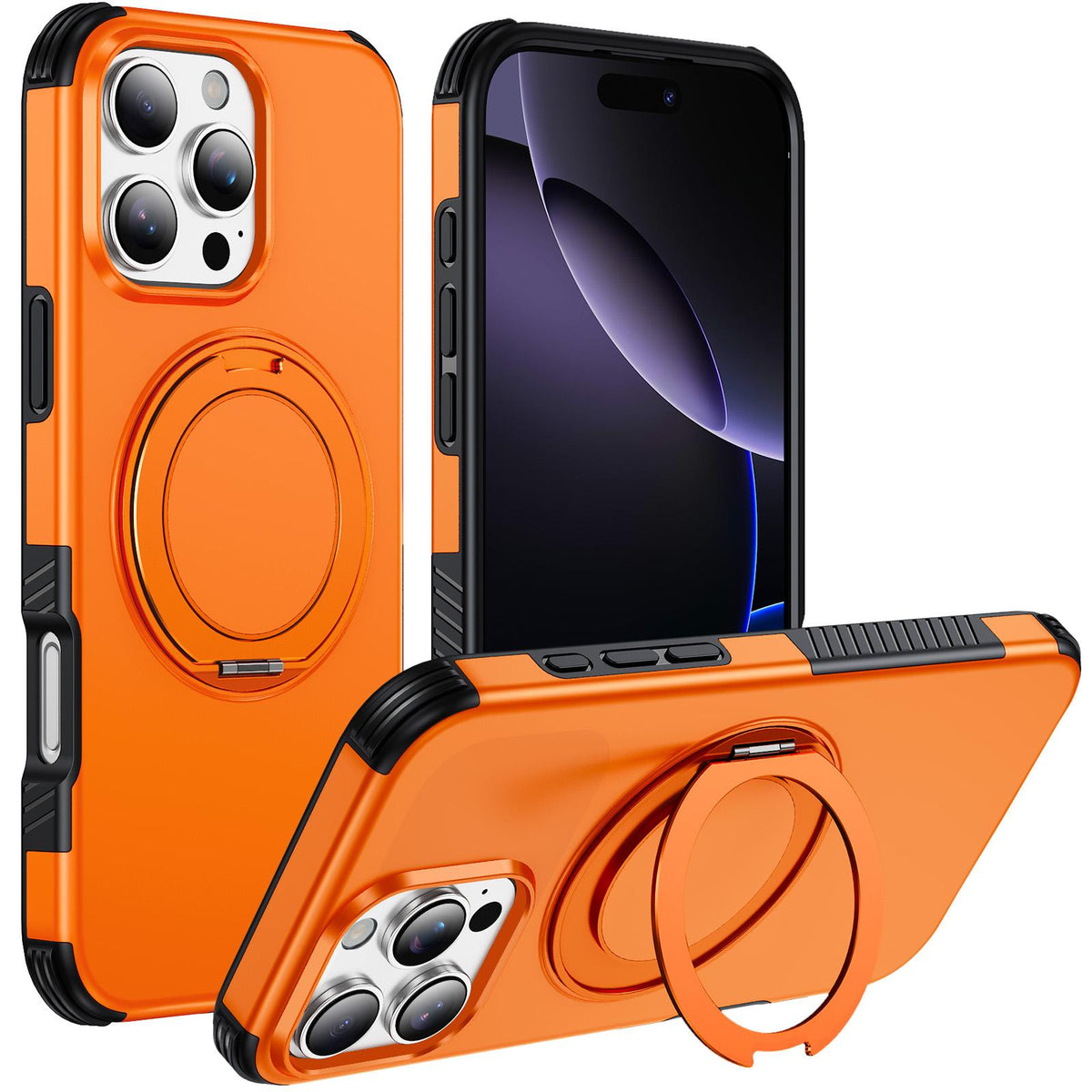 For iPhone 16 Pro Max Magnetic 360 Rotating Holder Phone Case - Orange - EDA009861208A