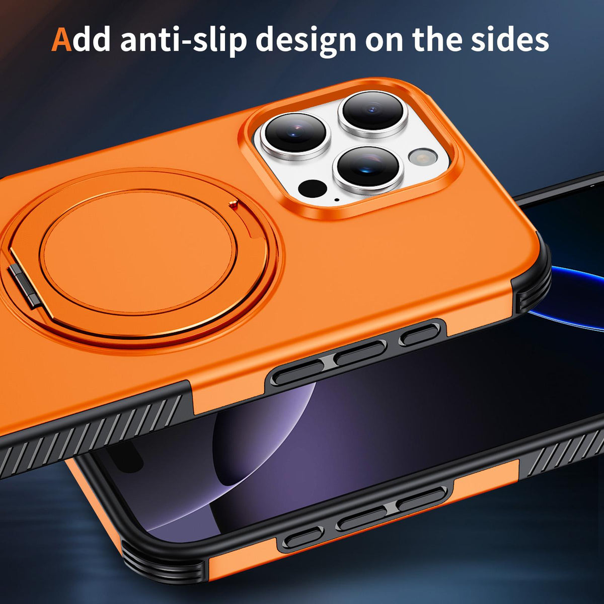 For iPhone 16 Pro Max Magnetic 360 Rotating Holder Phone Case - Orange - EDA009861208A