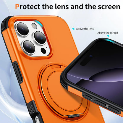 For iPhone 16 Pro Max Magnetic 360 Rotating Holder Phone Case - Orange - EDA009861208A
