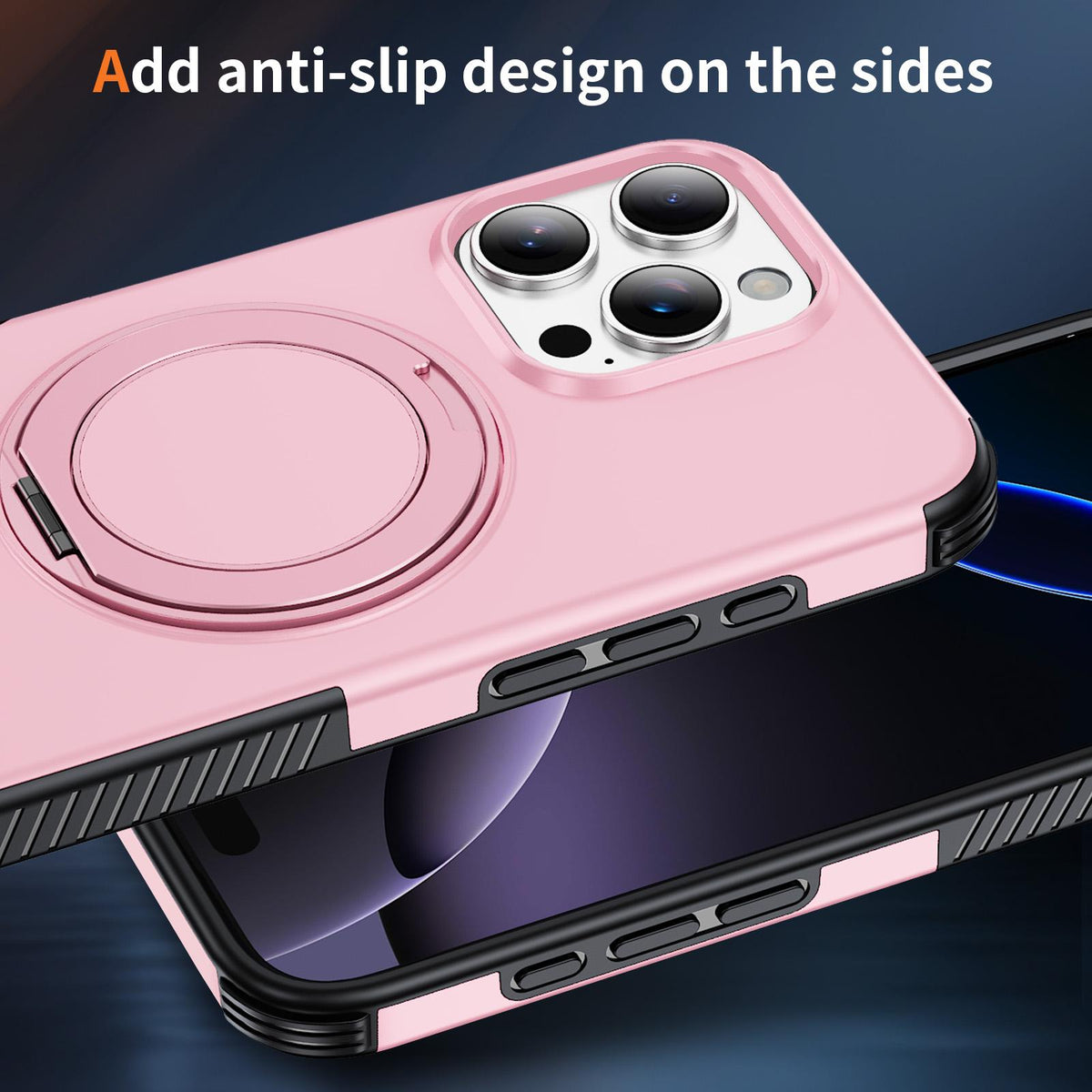 For iPhone 16 Pro Max Magnetic 360 Rotating Holder Phone Case - Pink - EDA009861208B