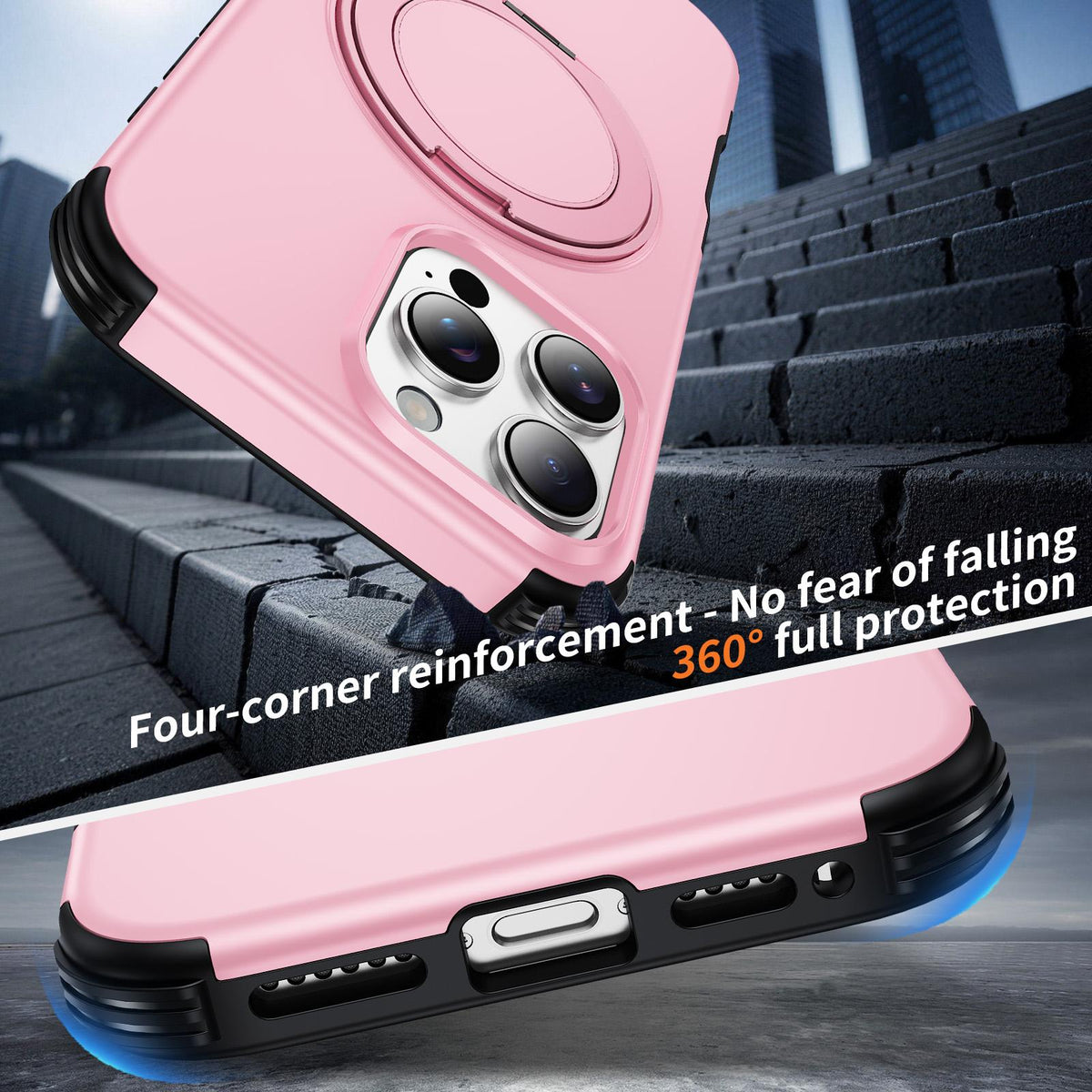 For iPhone 16 Pro Max Magnetic 360 Rotating Holder Phone Case - Pink - EDA009861208B