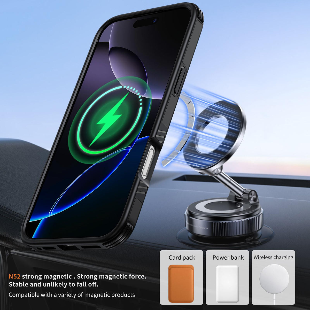 For iPhone 16 Pro Max Magnetic 360 Rotating Holder Phone Case - Black - EDA009861208C