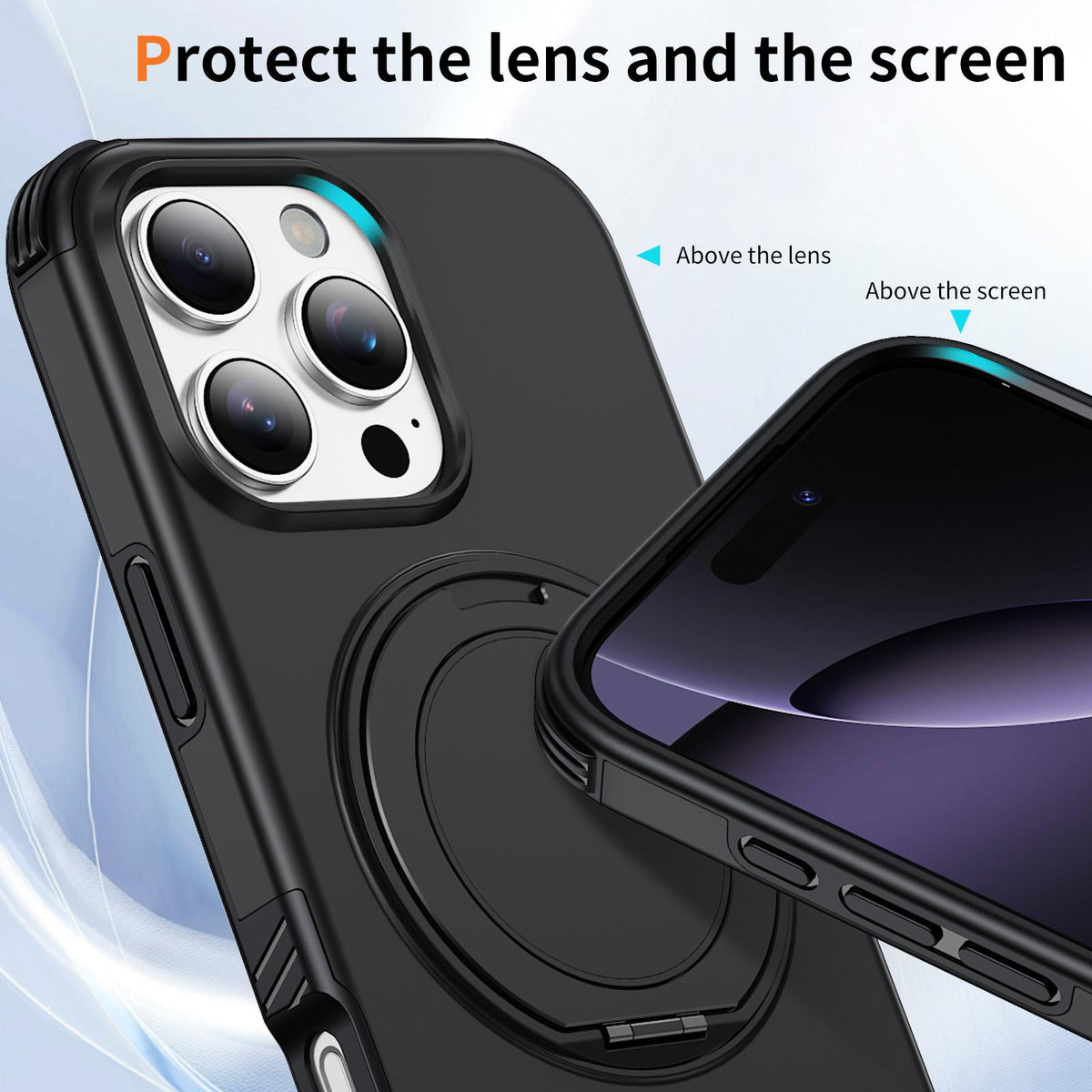 For iPhone 16 Pro Max Magnetic 360 Rotating Holder Phone Case - Black - EDA009861208C