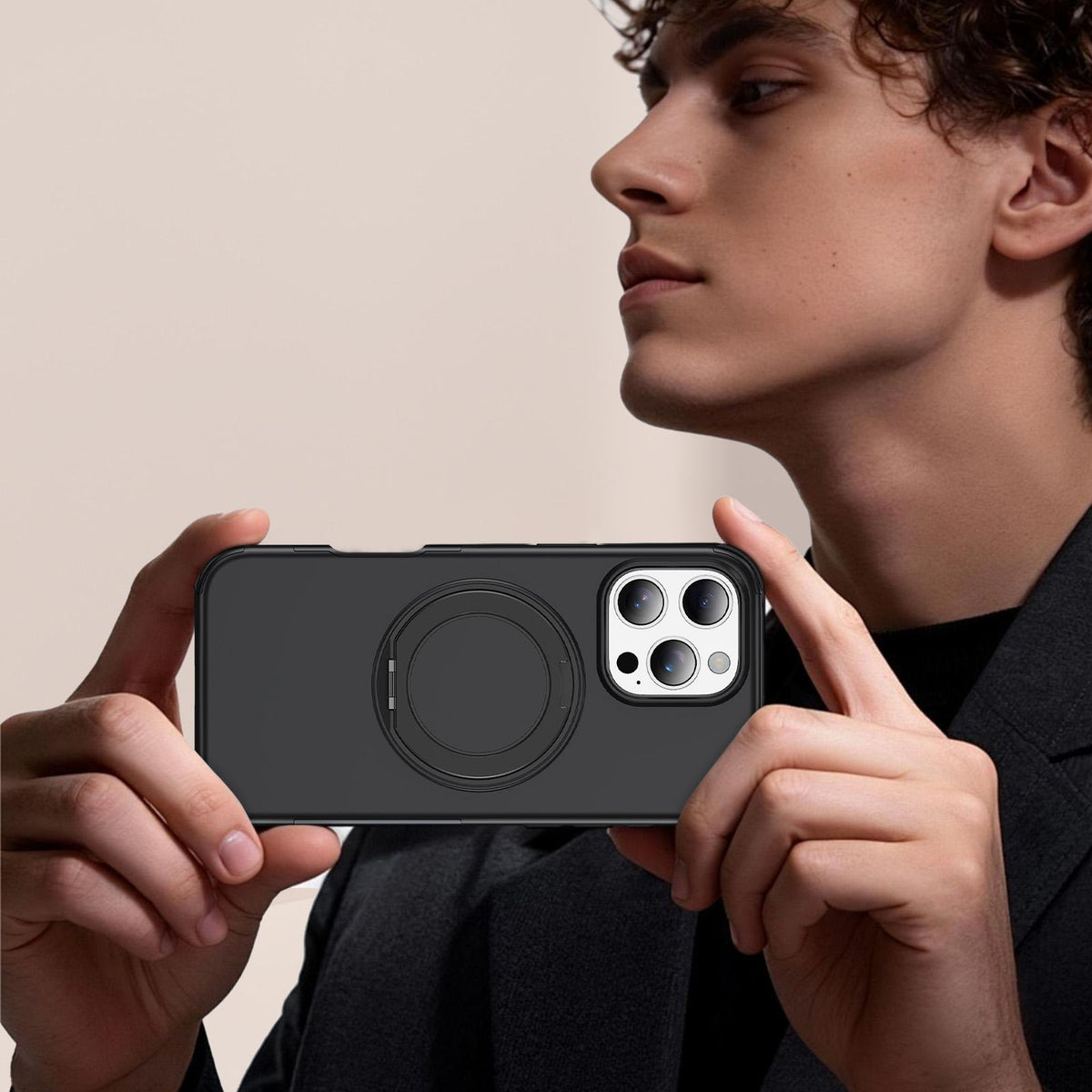 For iPhone 16 Pro Max Magnetic 360 Rotating Holder Phone Case - Black - EDA009861208C