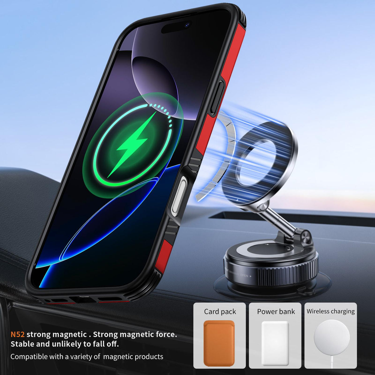For iPhone 16 Pro Max Magnetic 360 Rotating Holder Phone Case - Red - EDA009861208D