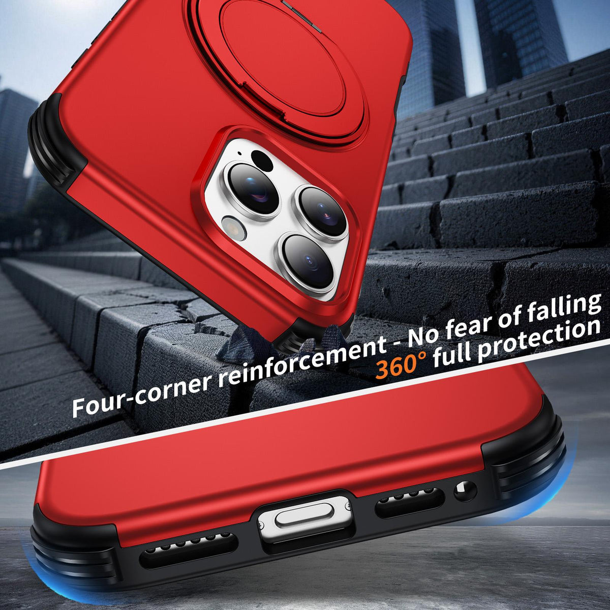 For iPhone 16 Pro Max Magnetic 360 Rotating Holder Phone Case - Red - EDA009861208D
