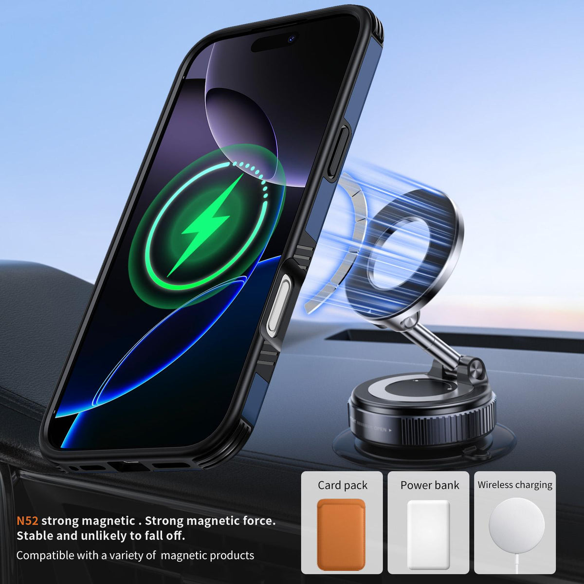 For iPhone 16 Pro Max Magnetic 360 Rotating Holder Phone Case - Blue - EDA009861208E
