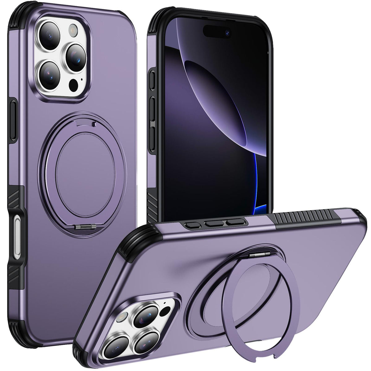 For iPhone 16 Pro Max Magnetic 360 Rotating Holder Phone Case - Light Purple - EDA009861208F