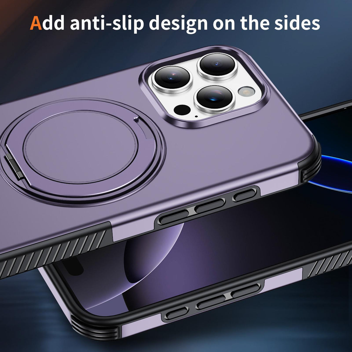 For iPhone 16 Pro Max Magnetic 360 Rotating Holder Phone Case - Light Purple - EDA009861208F