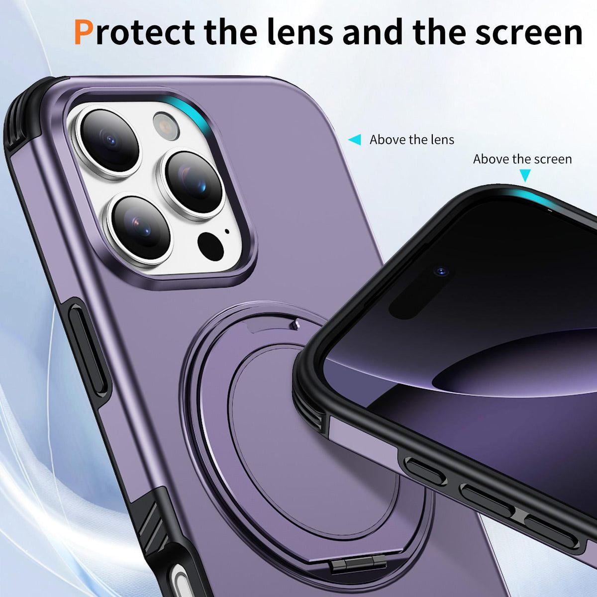For iPhone 16 Pro Max Magnetic 360 Rotating Holder Phone Case - Light Purple - EDA009861208F
