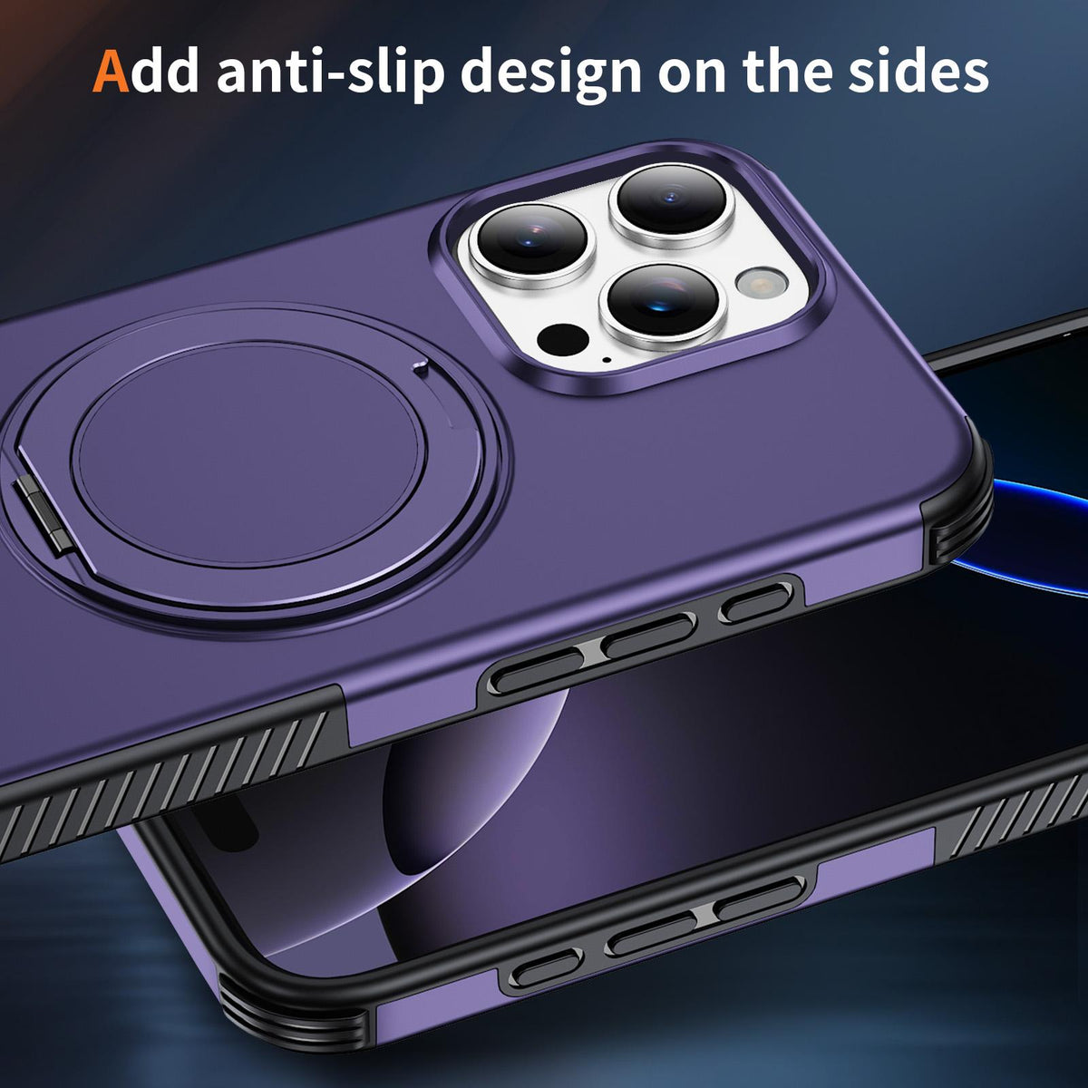 For iPhone 16 Pro Max Magnetic 360 Rotating Holder Phone Case - Dark Purple - EDA009861208G