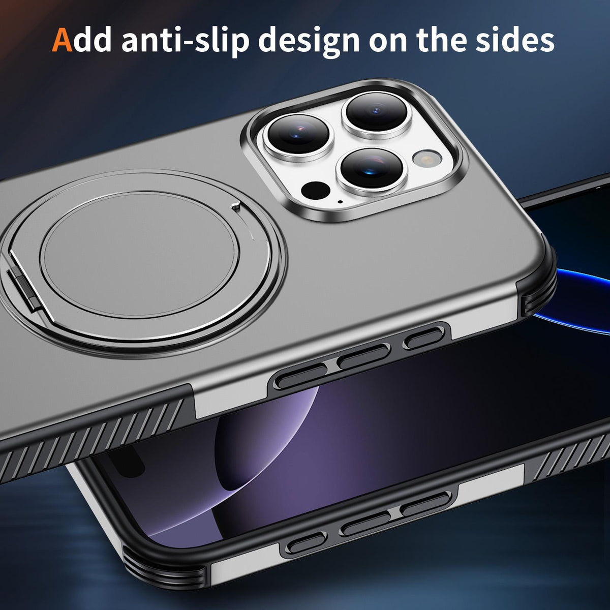 For iPhone 16 Pro Max Magnetic 360 Rotating Holder Phone Case - Silver - EDA009861208H