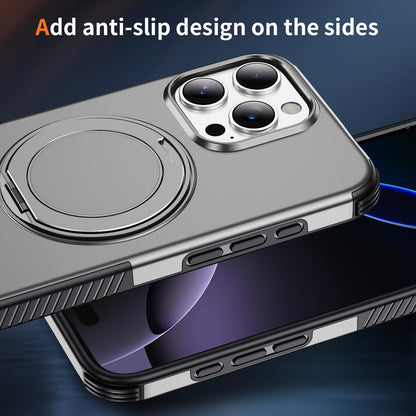 For iPhone 16 Pro Max Magnetic 360 Rotating Holder Phone Case - Silver - EDA009861208H