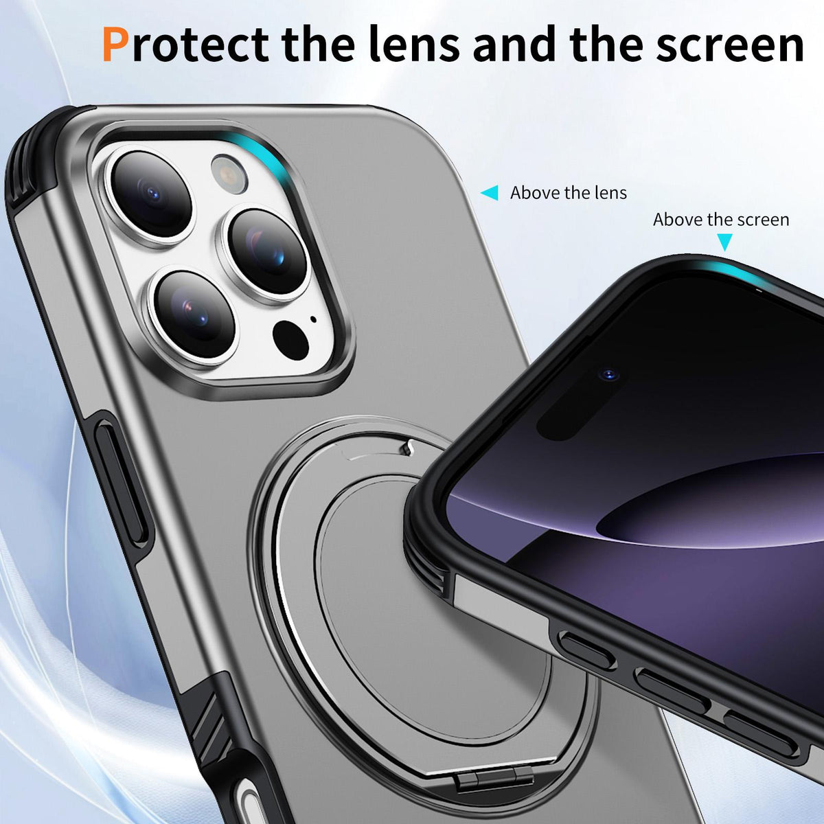 For iPhone 16 Pro Max Magnetic 360 Rotating Holder Phone Case - Silver - EDA009861208H
