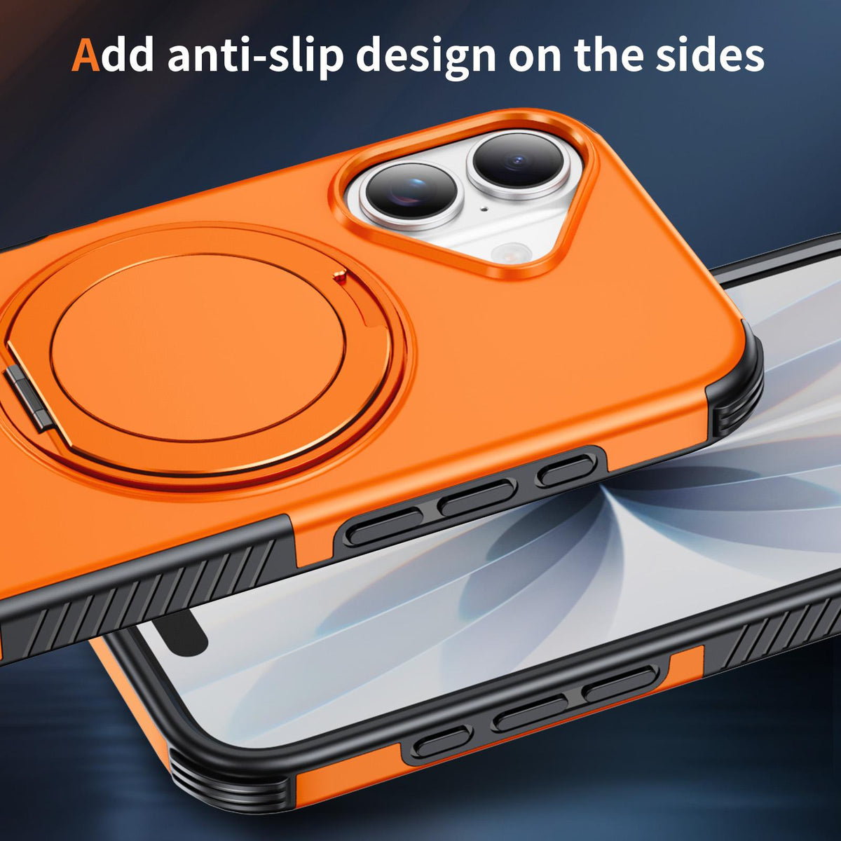 For iPhone 17 Magnetic 360 Rotating Holder Phone Case - Orange - EDA009861209A