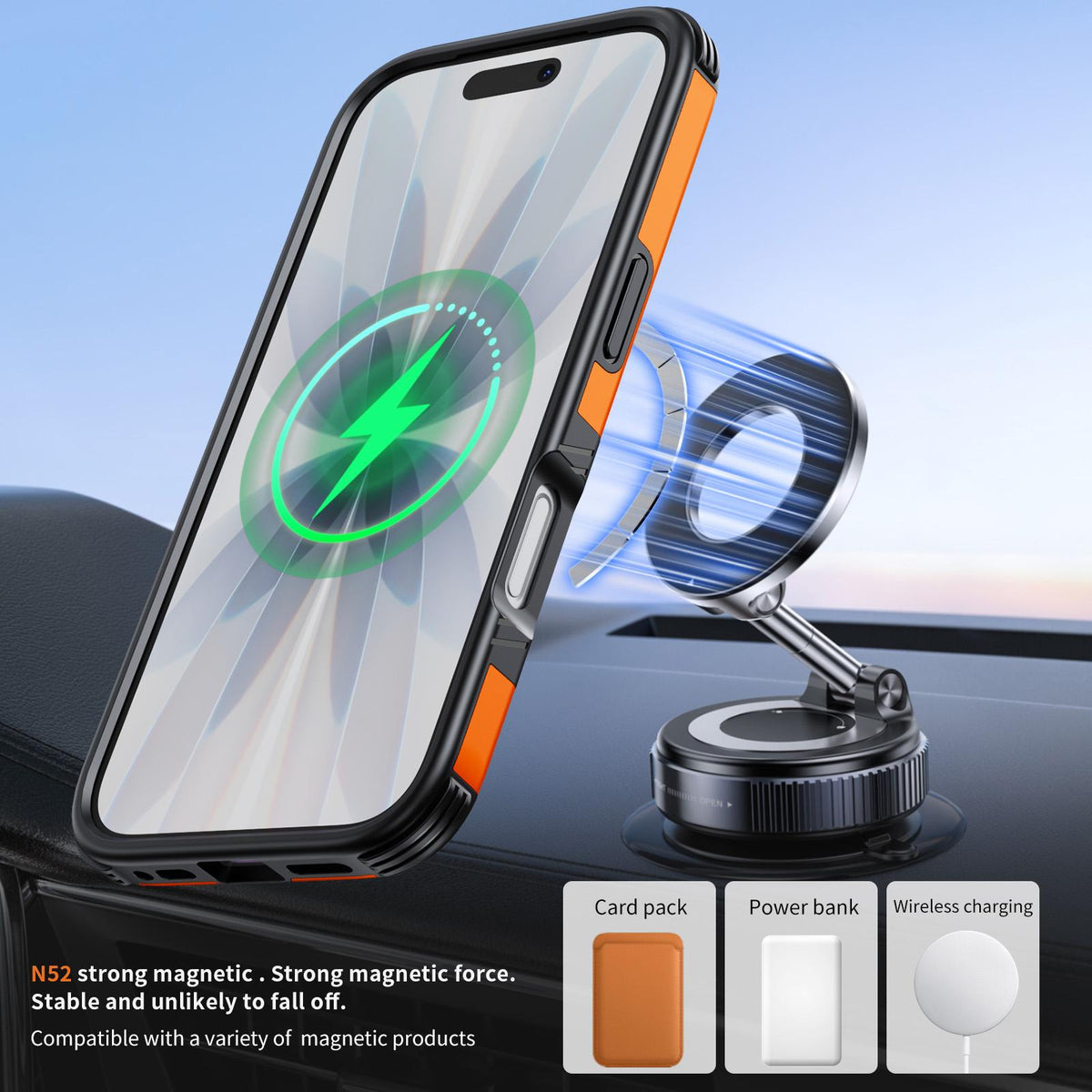 For iPhone 17 Magnetic 360 Rotating Holder Phone Case - Orange - EDA009861209A