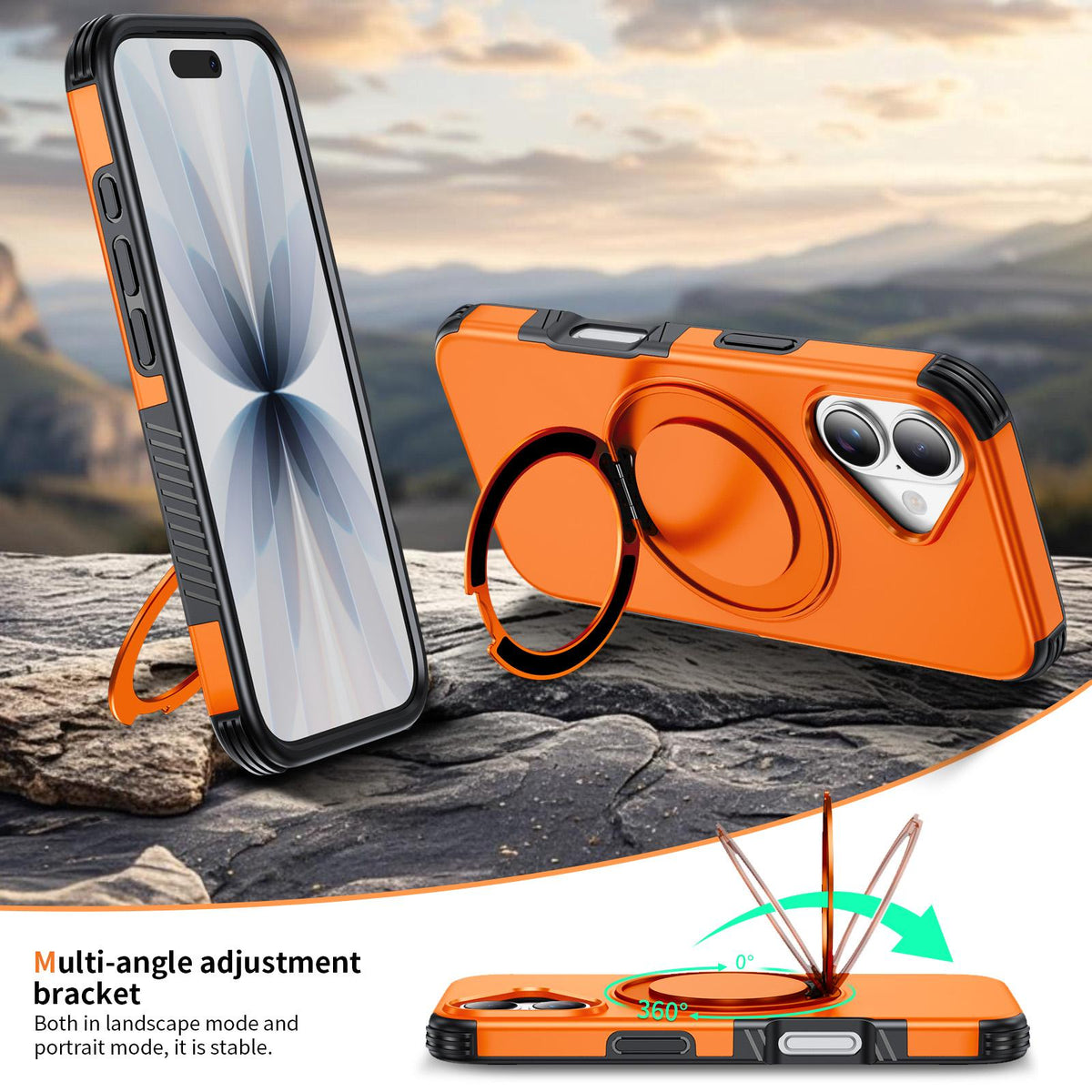 For iPhone 17 Magnetic 360 Rotating Holder Phone Case - Orange - EDA009861209A