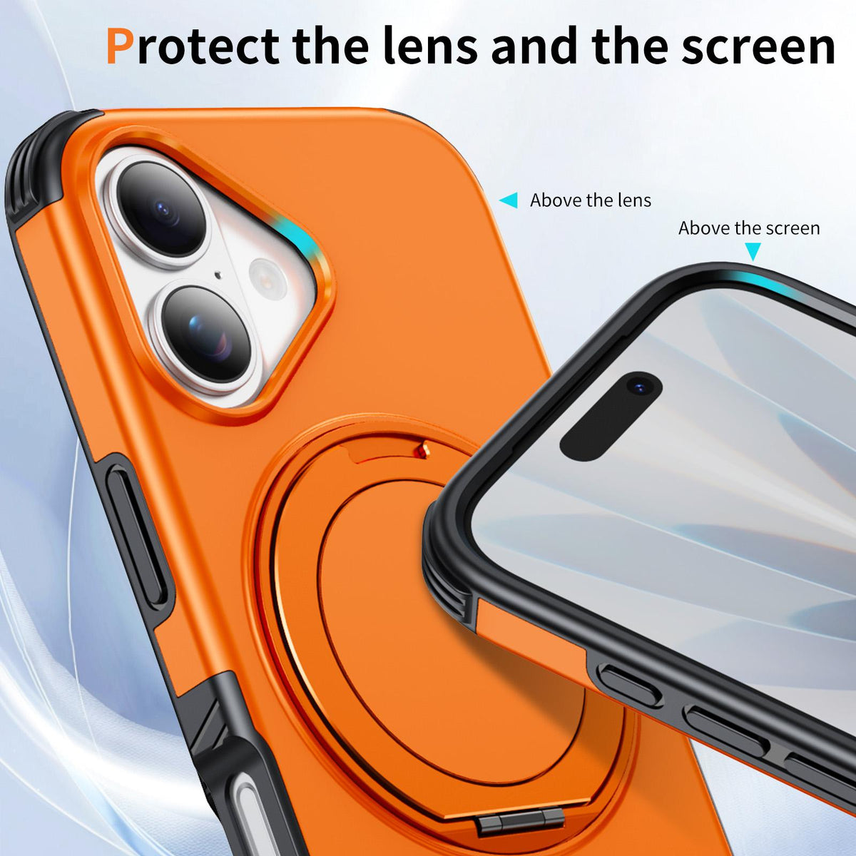 For iPhone 17 Magnetic 360 Rotating Holder Phone Case - Orange - EDA009861209A