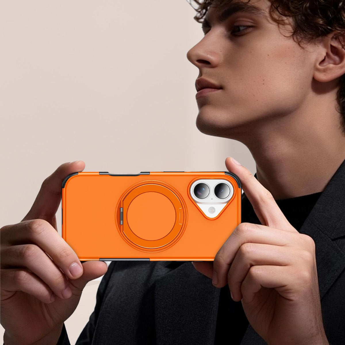 For iPhone 17 Magnetic 360 Rotating Holder Phone Case - Orange - EDA009861209A