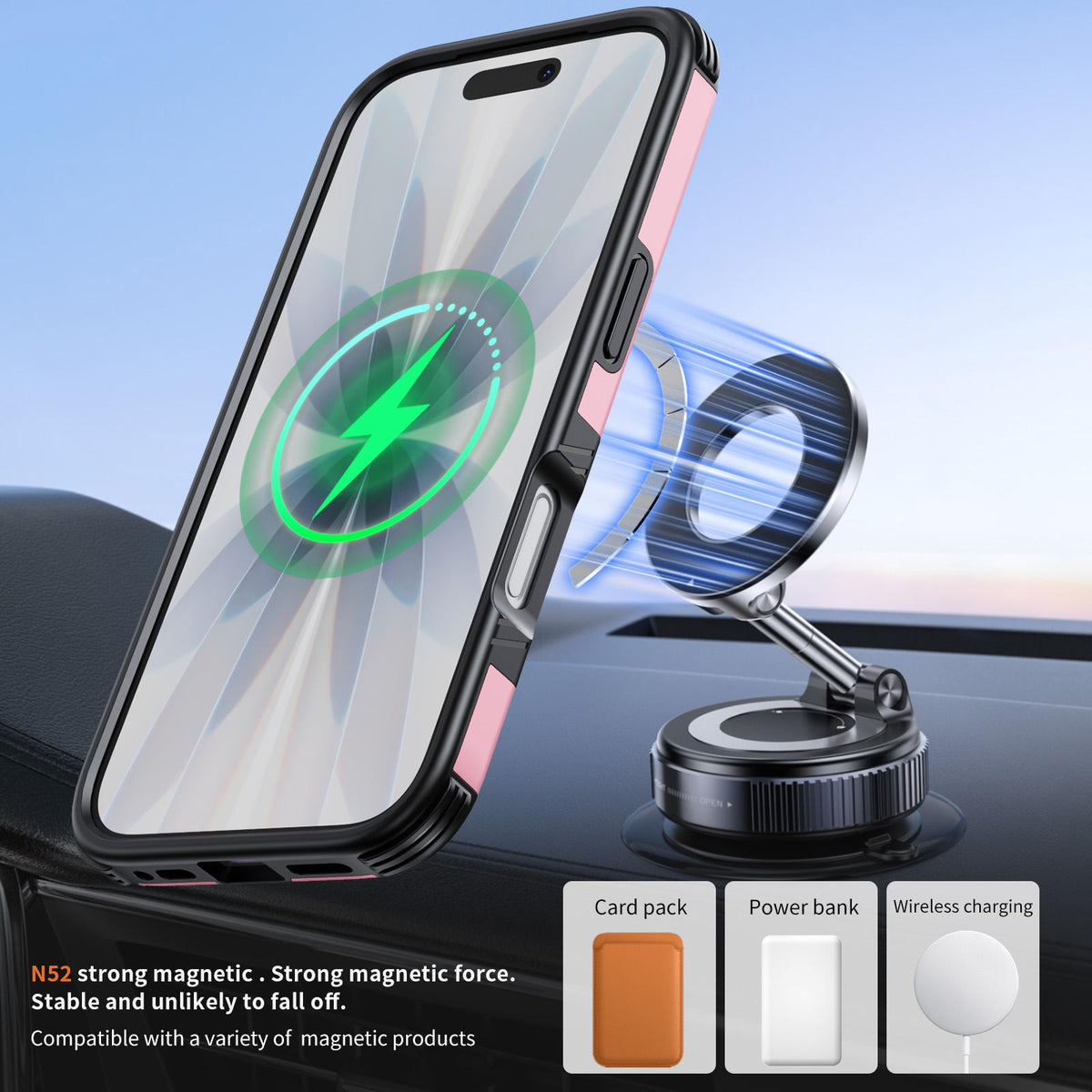 For iPhone 17 Magnetic 360 Rotating Holder Phone Case - Pink - EDA009861209B