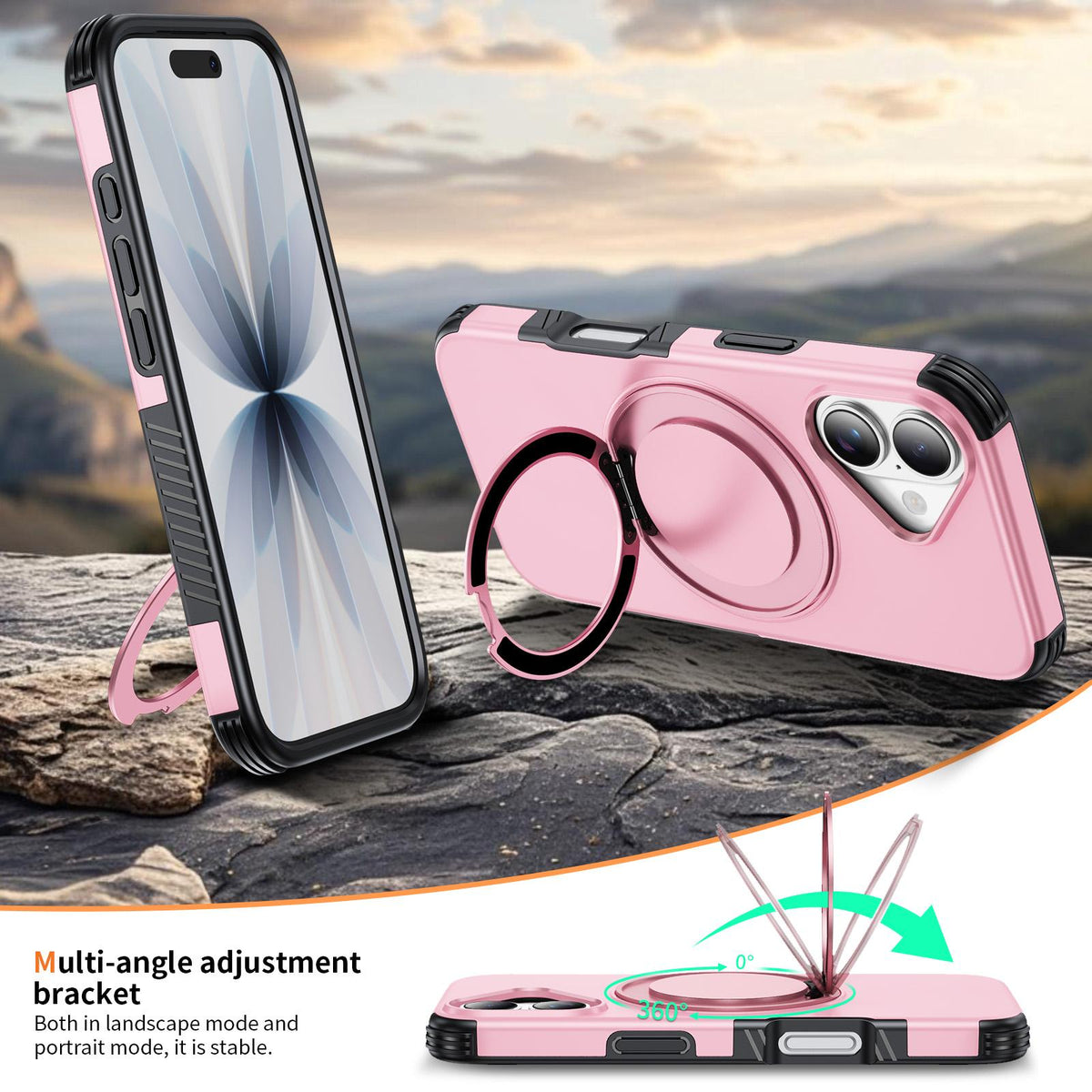 For iPhone 17 Magnetic 360 Rotating Holder Phone Case - Pink - EDA009861209B