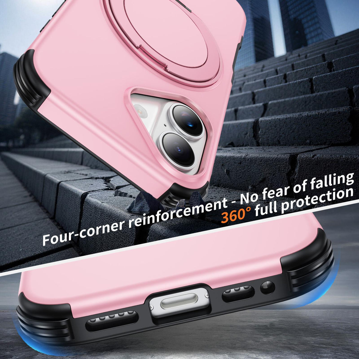 For iPhone 17 Magnetic 360 Rotating Holder Phone Case - Pink - EDA009861209B