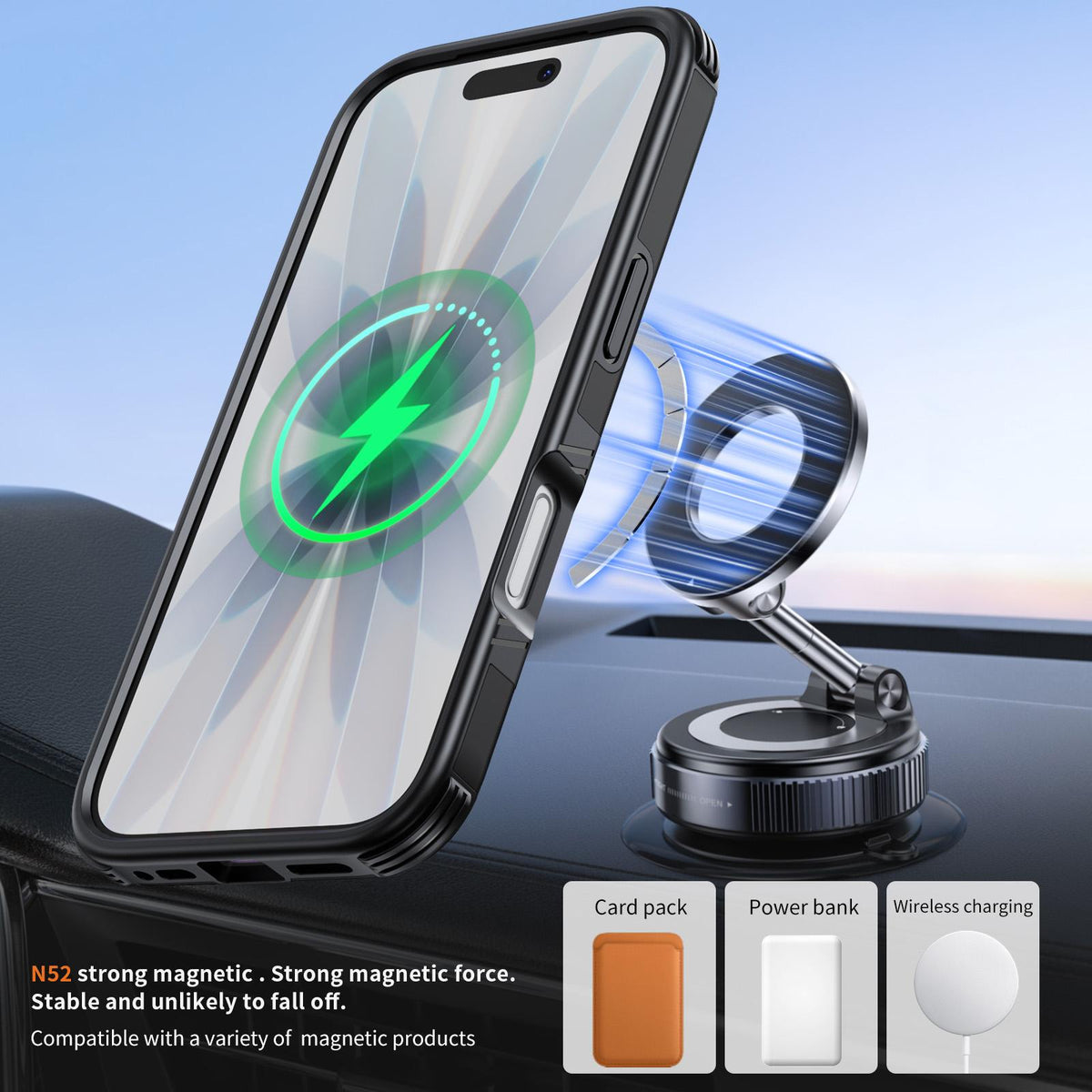 For iPhone 17 Magnetic 360 Rotating Holder Phone Case - Black - EDA009861209C