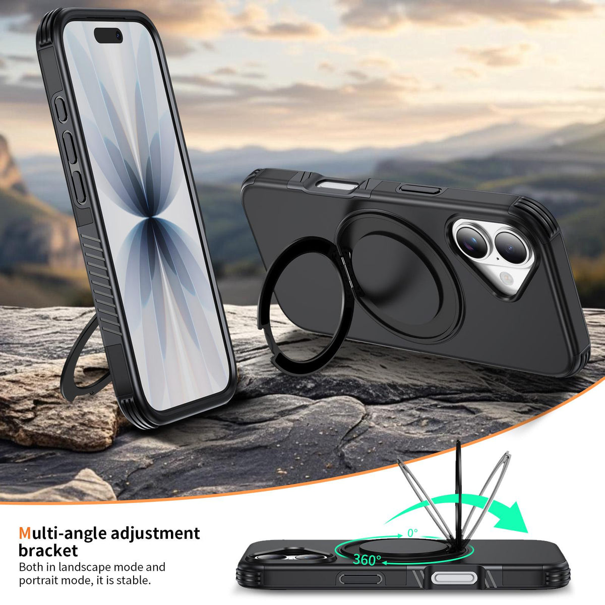For iPhone 17 Magnetic 360 Rotating Holder Phone Case - Black - EDA009861209C
