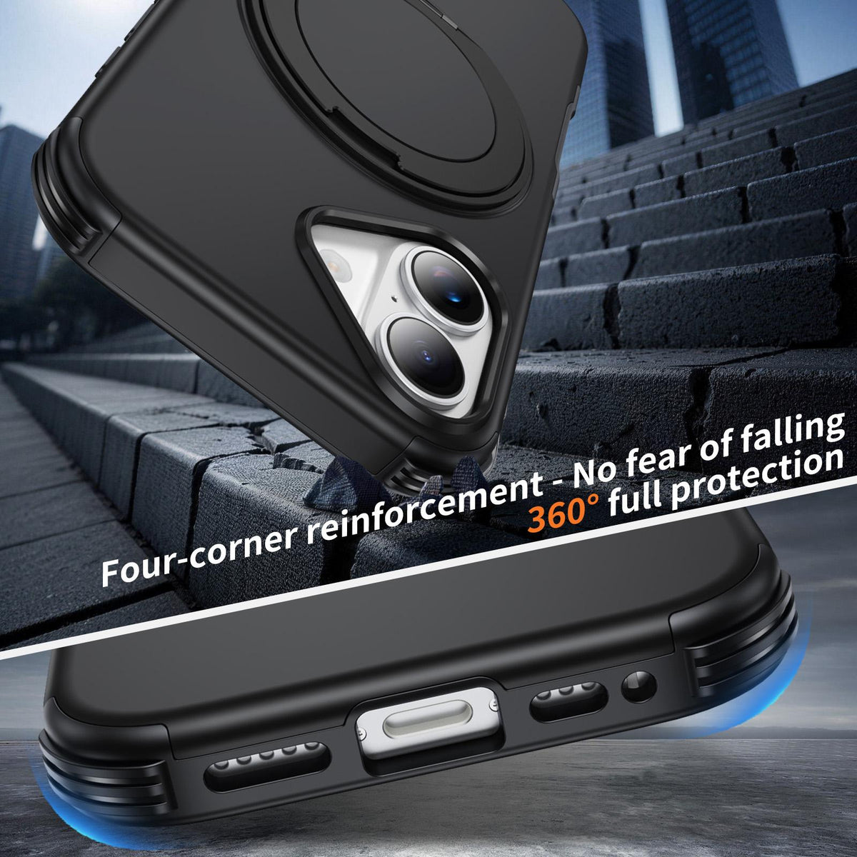 For iPhone 17 Magnetic 360 Rotating Holder Phone Case - Black - EDA009861209C