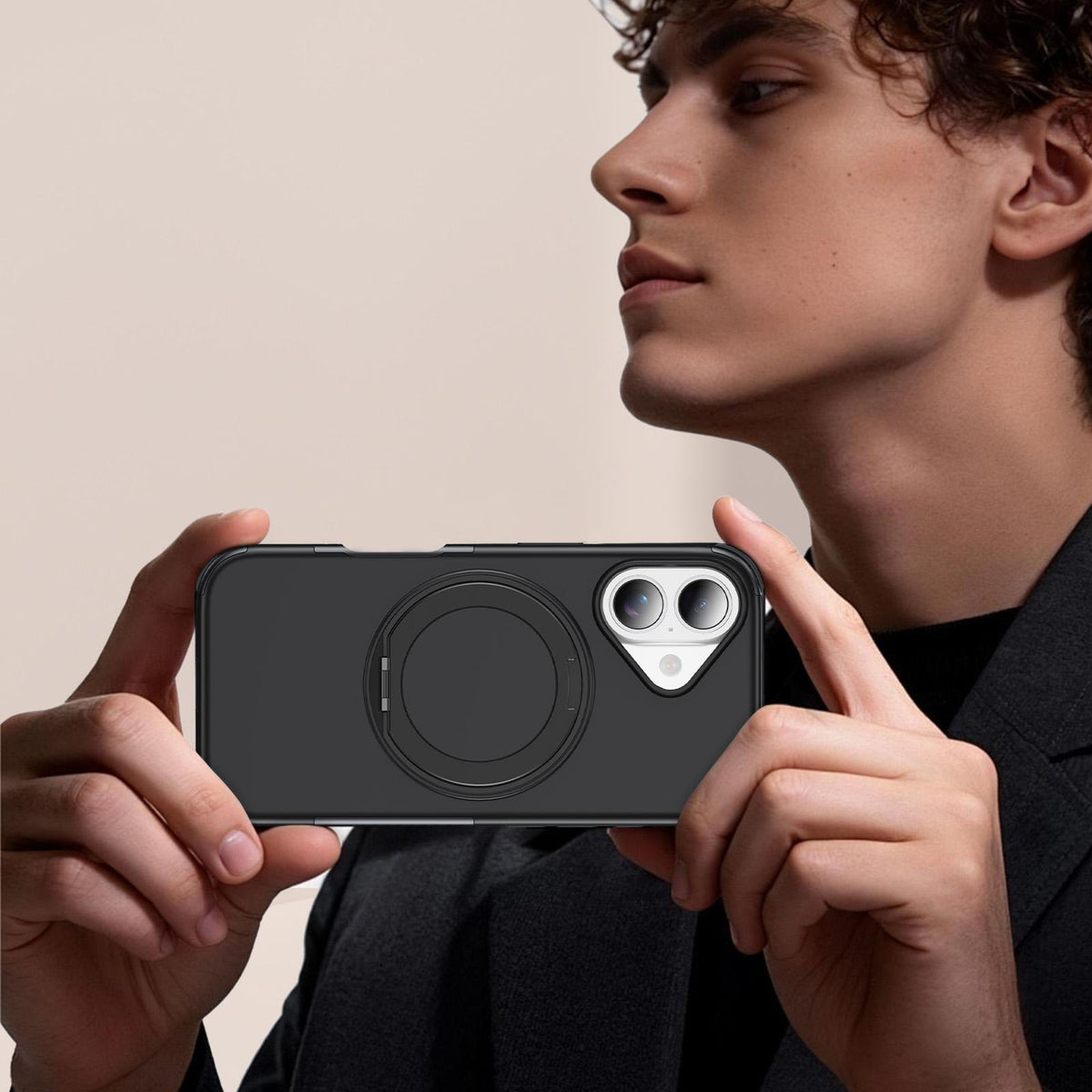 For iPhone 17 Magnetic 360 Rotating Holder Phone Case - Black - EDA009861209C