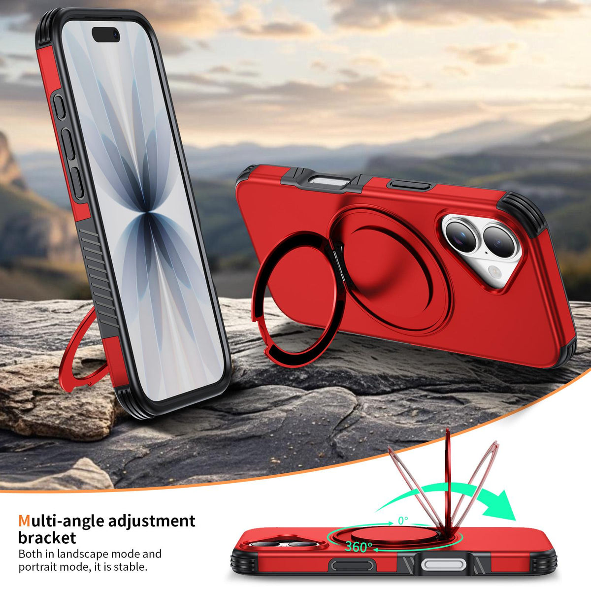 For iPhone 17 Magnetic 360 Rotating Holder Phone Case - Red - EDA009861209D