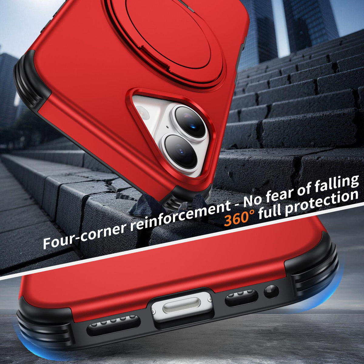 For iPhone 17 Magnetic 360 Rotating Holder Phone Case - Red - EDA009861209D