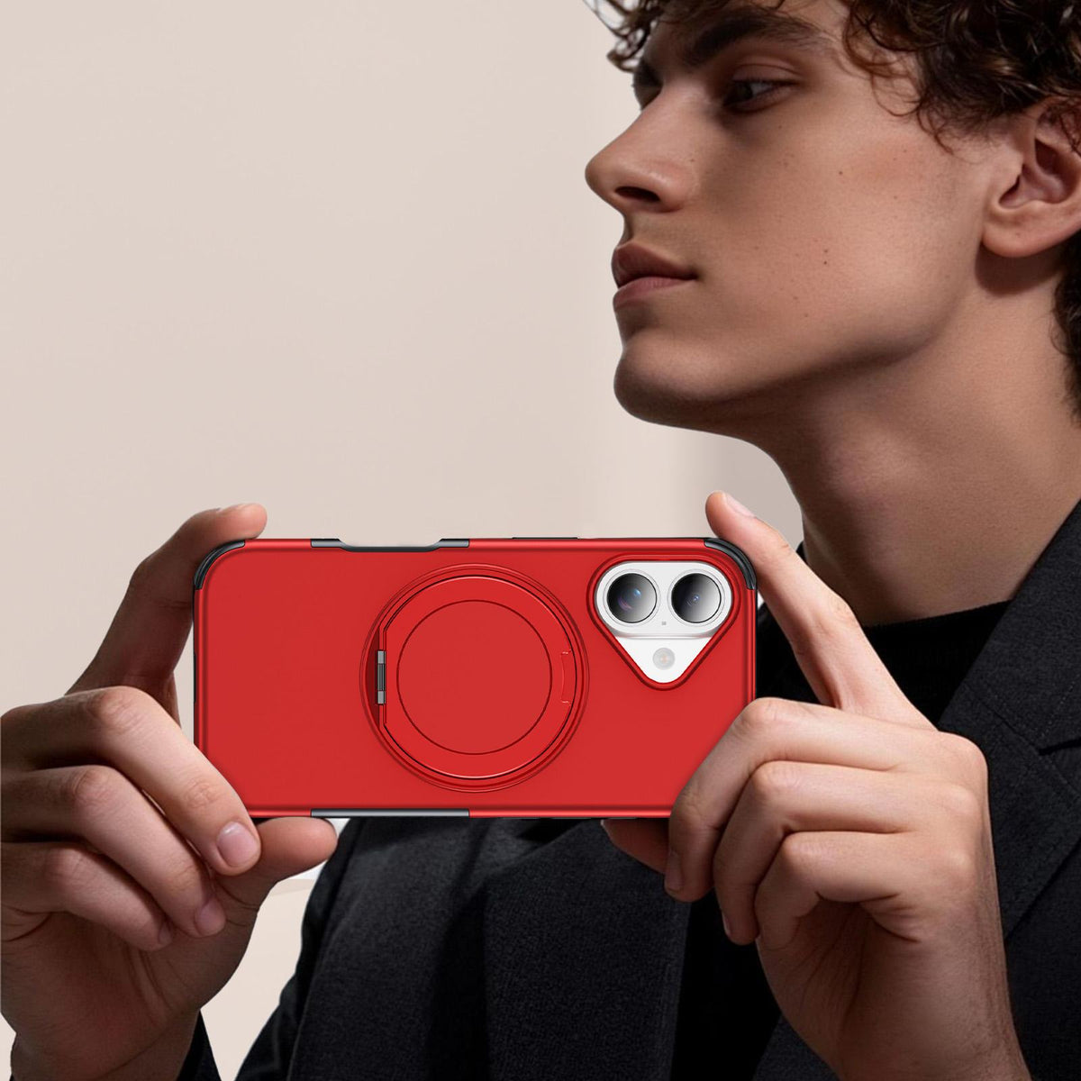 For iPhone 17 Magnetic 360 Rotating Holder Phone Case - Red - EDA009861209D