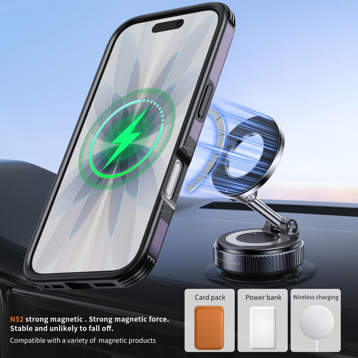 For iPhone 17 Magnetic 360 Rotating Holder Phone Case - Light Purple - EDA009861209F