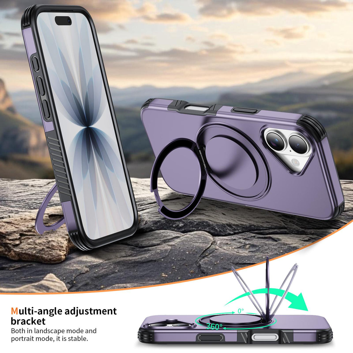 For iPhone 17 Magnetic 360 Rotating Holder Phone Case - Light Purple - EDA009861209F