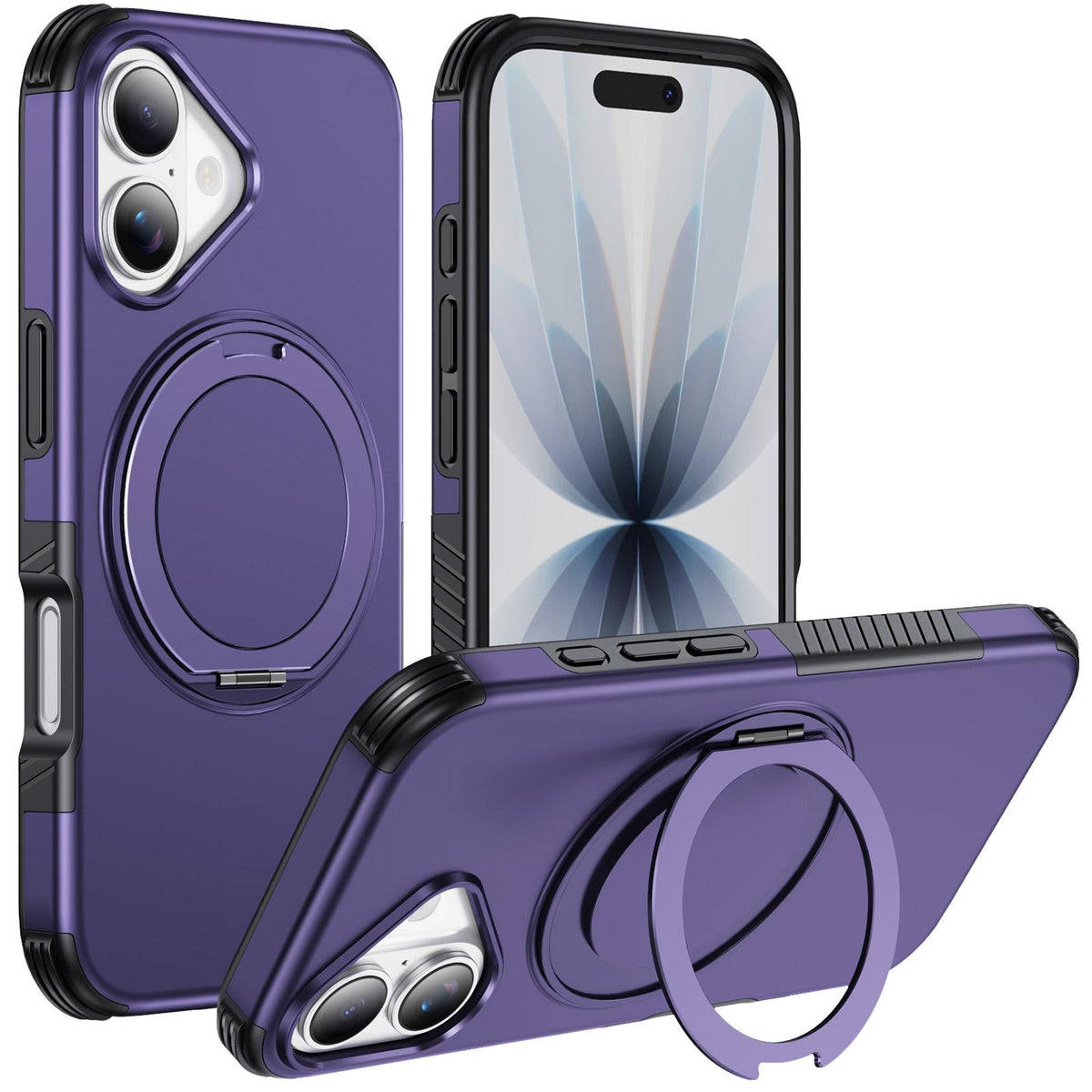 For iPhone 17 Magnetic 360 Rotating Holder Phone Case - Dark Purple - EDA009861209G