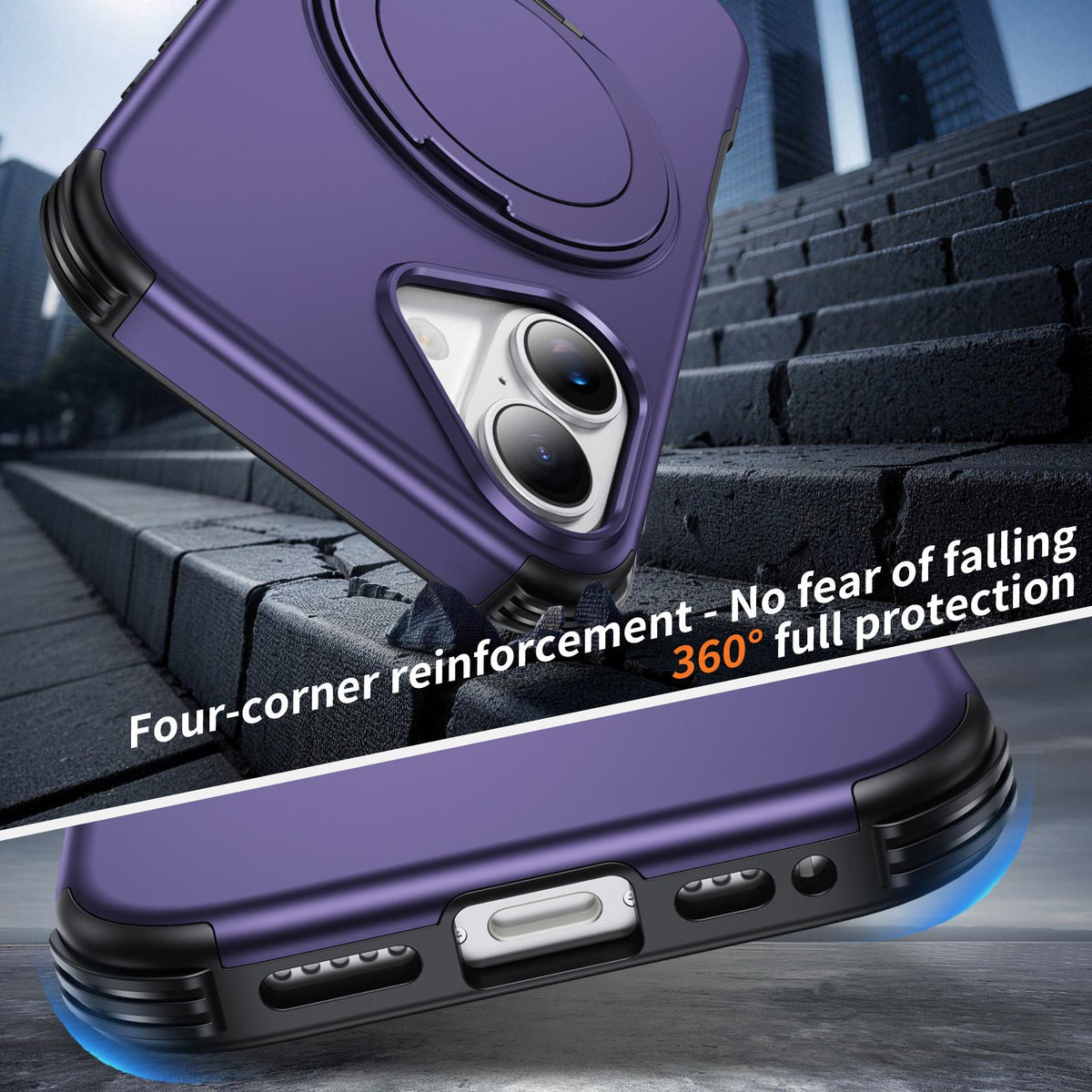 For iPhone 17 Magnetic 360 Rotating Holder Phone Case - Dark Purple - EDA009861209G