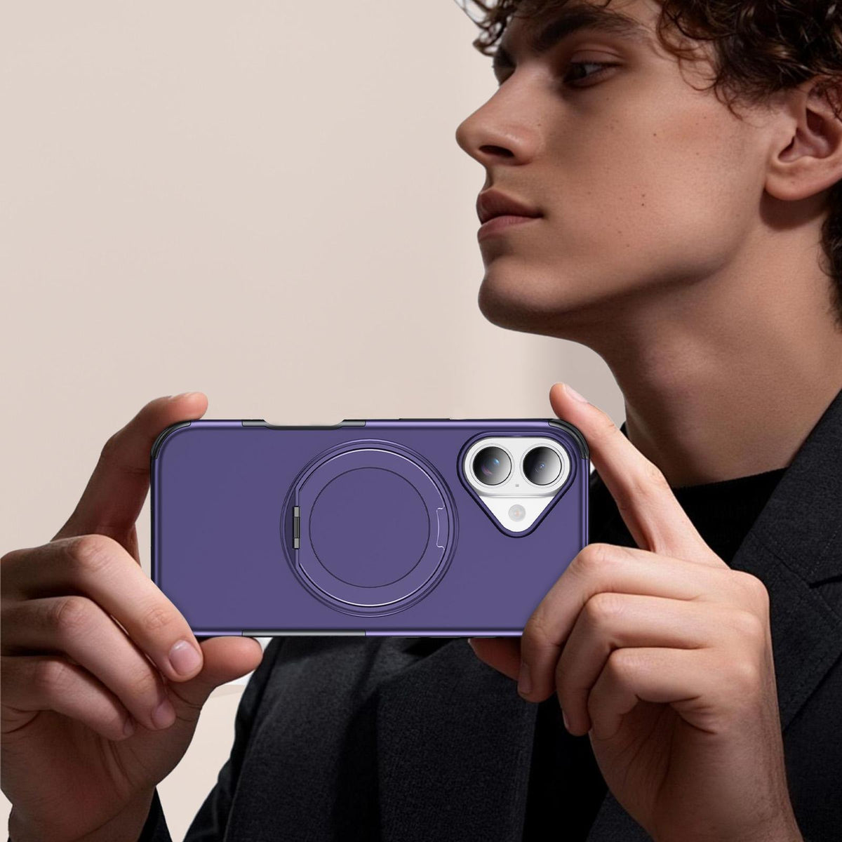 For iPhone 17 Magnetic 360 Rotating Holder Phone Case - Dark Purple - EDA009861209G