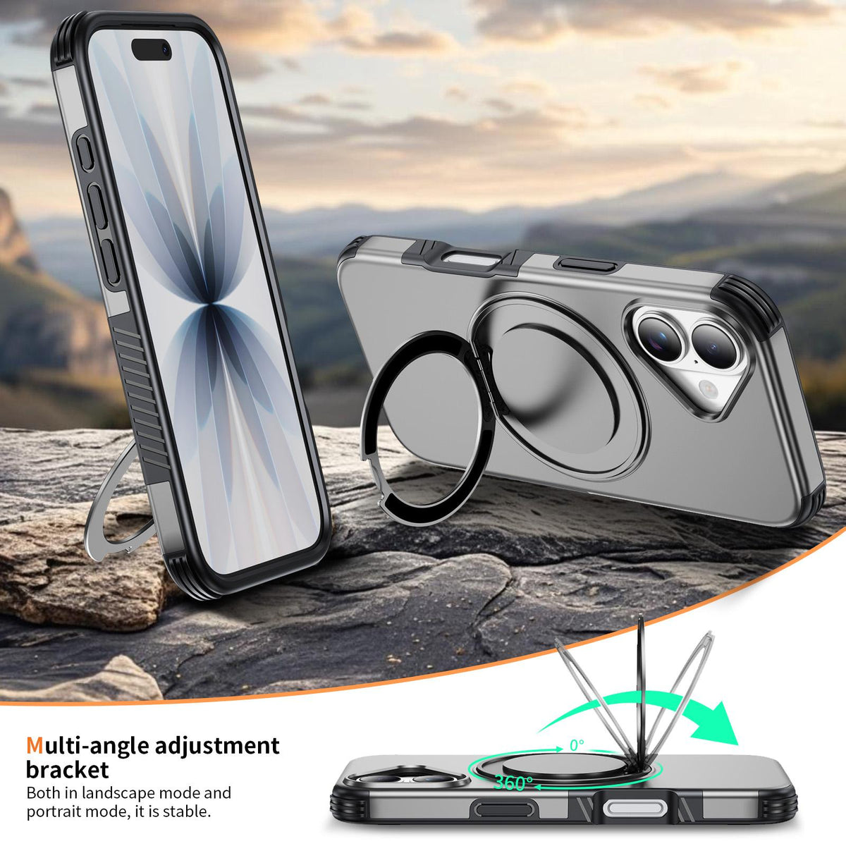 For iPhone 17 Magnetic 360 Rotating Holder Phone Case - Silver - EDA009861209H