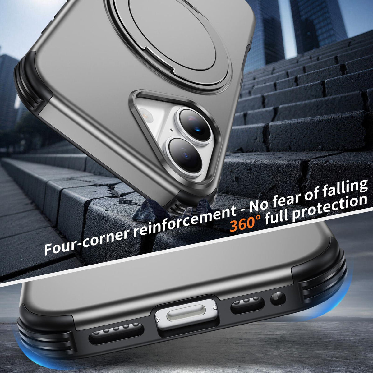 For iPhone 17 Magnetic 360 Rotating Holder Phone Case - Silver - EDA009861209H