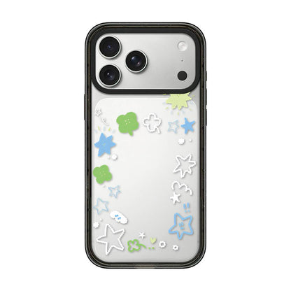 For iPhone 17 Pro Max Star Four-leaf Clover Pattern Acrylic TPU Phone Case - Four-leaf Clover Star Graffiti - EDA009862201B