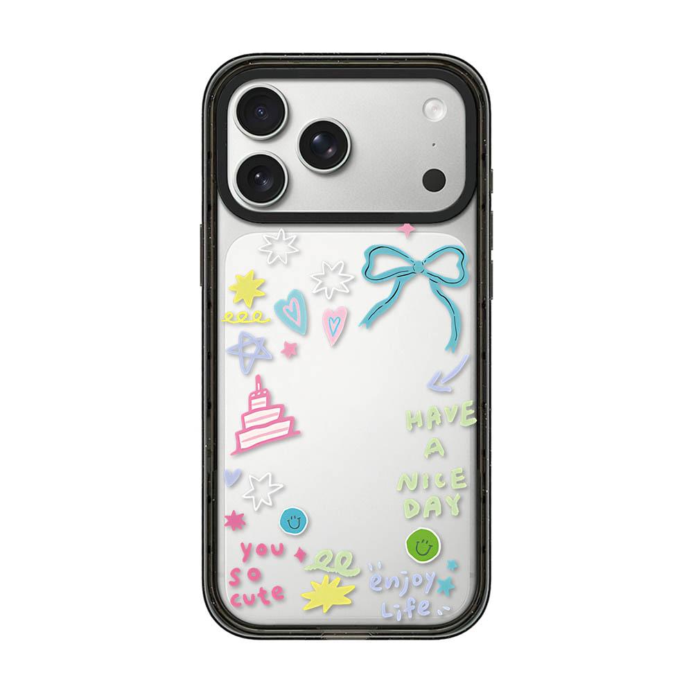 For iPhone 17 Pro Star Four-leaf Clover Pattern Acrylic TPU Phone Case - Macaron Themed Graffiti - EDA009862202D