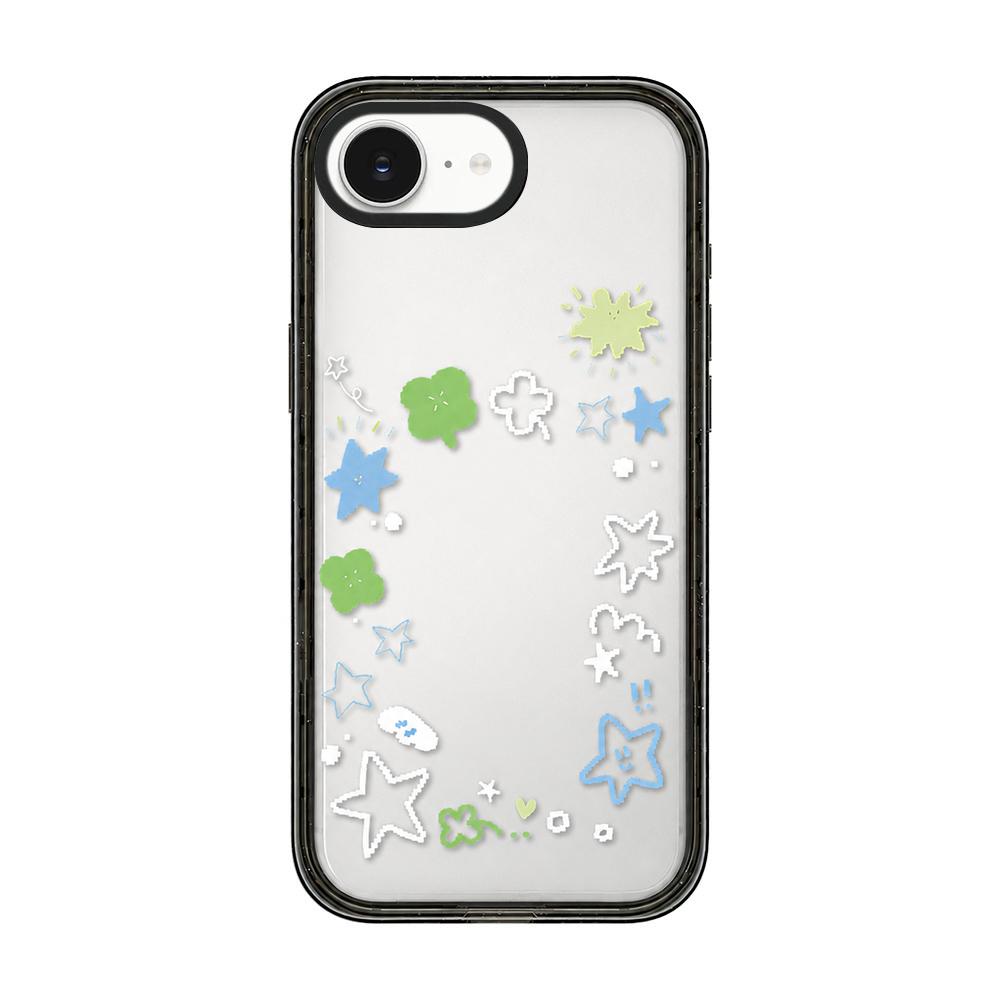 For iPhone 17e / 16e Star Four-leaf Clover Pattern Acrylic TPU Phone Case - Four-leaf Clover Star Graffiti - EDA009862205B