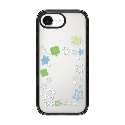 For iPhone 17e / 16e Star Four-leaf Clover Pattern Acrylic TPU Phone Case - Four-leaf Clover Star Graffiti - EDA009862205B