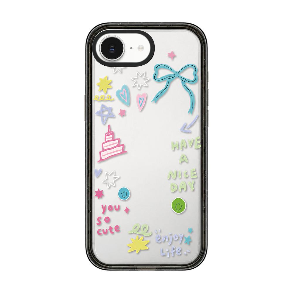 For iPhone 17e / 16e Star Four-leaf Clover Pattern Acrylic TPU Phone Case - Macaron Themed Graffiti - EDA009862205D
